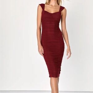 Lulu's Ruched Wine Midi Dress